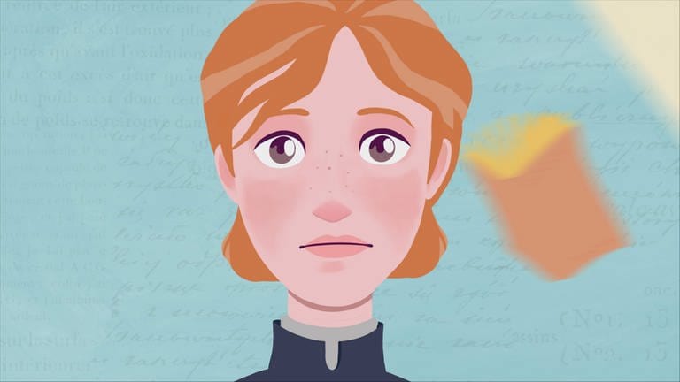 Porträt der animierten Marie Curie.