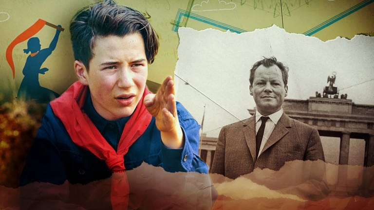 Eine Montage zusammengesetzt aus einem historischen Bild von Willy Brandt und der Filmfigur.