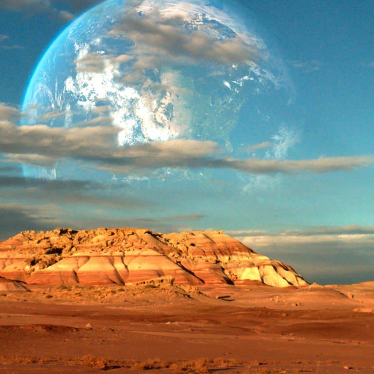 Foto einer Marssonde zeigt die Erde mit Blick vom Mars (Foto: SWR, Boaz Freund)