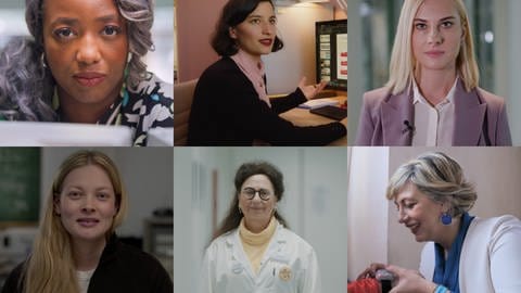 „WOMEN OF SCIENCE“ Die Protagonistinnen (von links oben nach rechts unten): Anne-Marie Imafidon, Doris Schlaffer, Ieva Plikusienė, Tiziana Bräuer, Sarah Baatout, Monica Gori