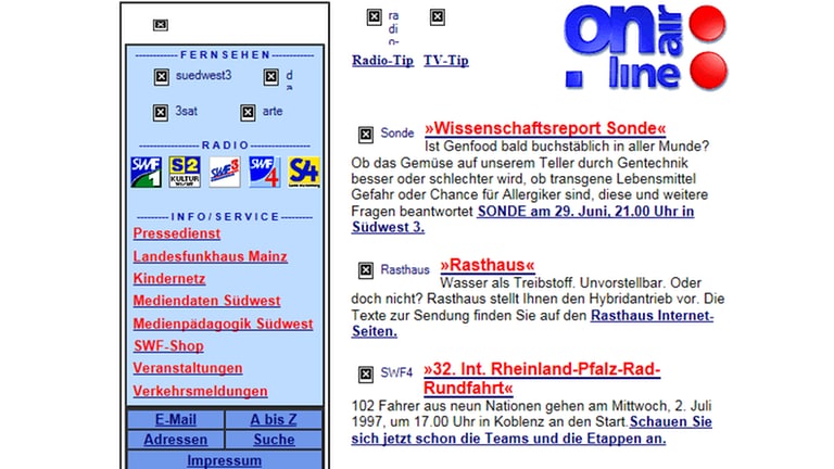 Das SWF Online-Angebot im Jahr 1997 (Foto: SWR)
