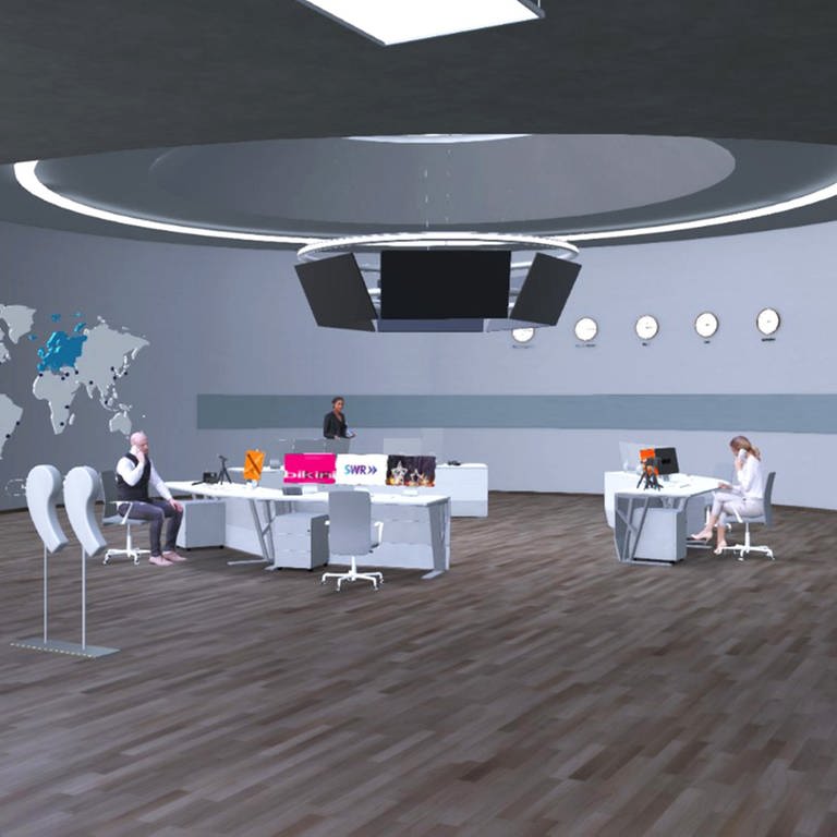 Menschen arbeiten im Newsroom in SWR Virtuell (Foto: SWR)