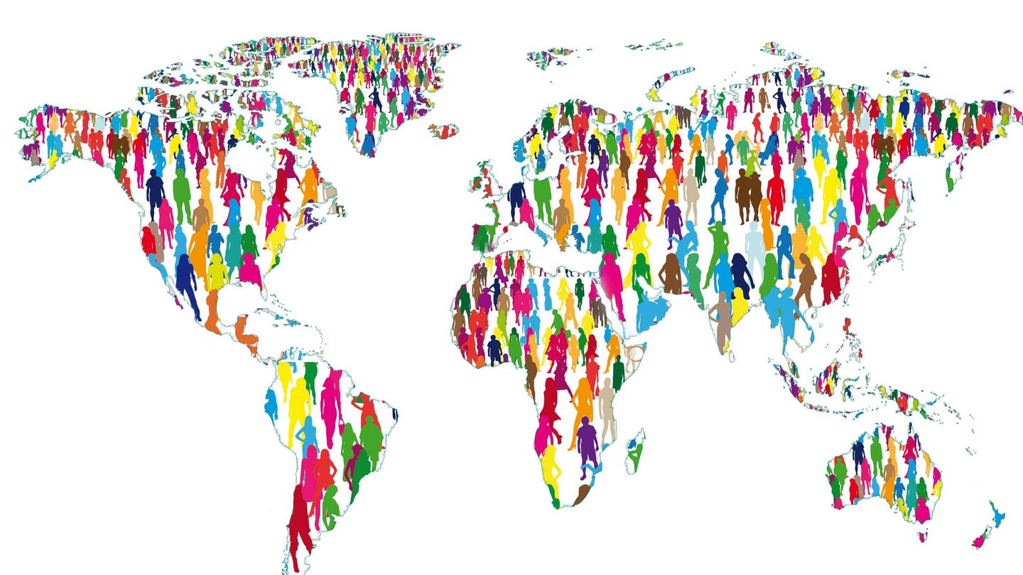 Weltkarte mit Menschen (grafische Darstellung) (Foto: IMAGO, imago images / Panthermedia)