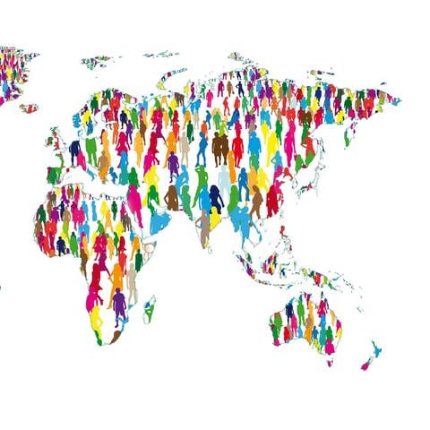 Weltkarte mit Menschen (grafische Darstellung) (Foto: imago images, imago images / Panthermedia)