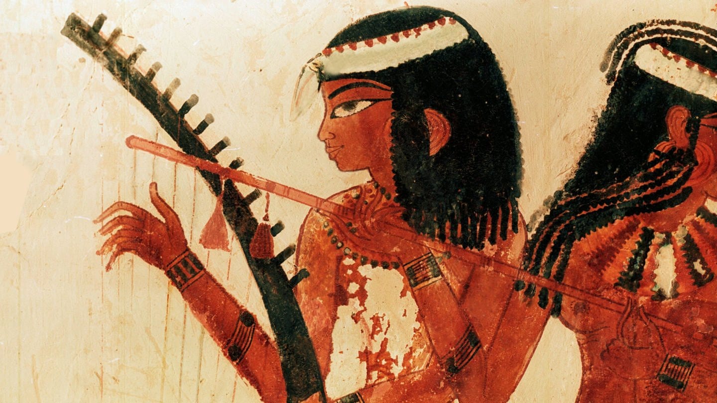 Detail eines Gemäldes aus dem Grab von Nakht mit drei Musikerinnen. Detail des Harfenistin. Ägypten um 1421-1413 v. Chr. (Foto: IMAGO, IMAGO / UIG)