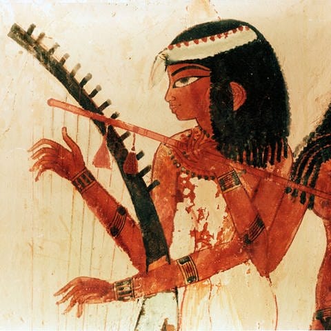 Detail eines Gemäldes aus dem Grab von Nakht mit drei Musikerinnen. Detail des Harfenistin. Ägypten um 1421-1413 v. Chr.