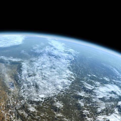 Blick auf die Erde aus dem Weltraum. Der Weltraum beginnt in einer Höhe von 100 km.