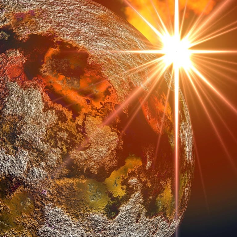 Mars mit aufgehender Sonne (computergeneriertes Bild)