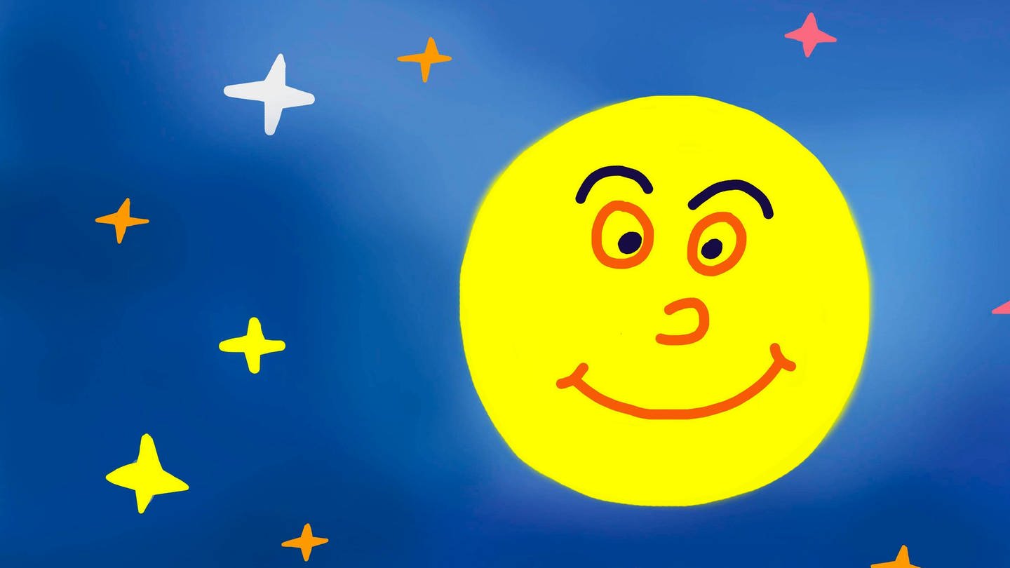 Kinderzeichnung aus Deutschland: Der Mond trägt eher männliche Züge mit dunklen Augenbrauen. Im Deutschen ist es 