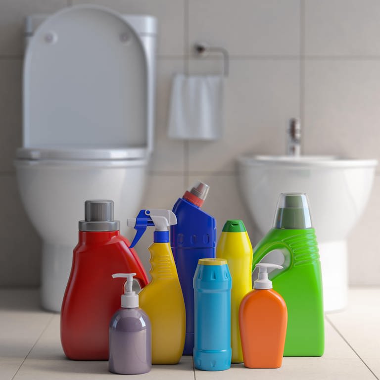 Putzzeug vor einer Toilette: Man würde es nie schaffen, in einem modernen Haushalt irgendetwas wirklich steril zu bekommen. Das hat auch keinen Sinn, der Mensch braucht Mikroben (Foto: picture-alliance / Reportdienste, picture alliance / Zoonar | Maksym Yemelyanov)