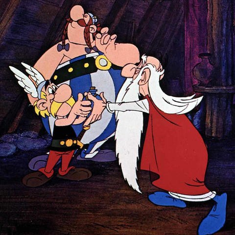 Caesar hat Asterix und Obelix 12 Aufgaben gestellt, die die beiden lösen sollen. Druide Miraculix gibt ihnen Zaubertrank mit. Natürlich sahen die echten Kelten nicht aus wie die Comic-Figuren. Insbesondere über das Aussehen der Druiden, die es tatsächlich gab, kann die Forschung bisher wenig sagen.  (Foto: IMAGO, IMAGO / United Archives)