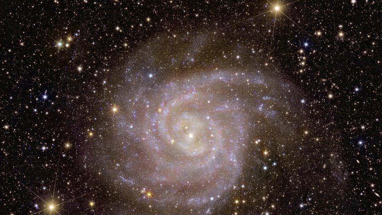 Aufnahme vom Euclid-Teleskop: Perseus-Cluster, eine Ansammlung von Galaxien, die 240 Millionen Lichtjahre entfernt liegt. Bei den schimmernden Flecken im Bild handelt es sich nicht um Sterne, sondern um Galaxien, von denen einige noch nie zuvor beobachtet wurden.  (Foto: picture-alliance / Reportdienste, picture alliance / abaca | ABACA)