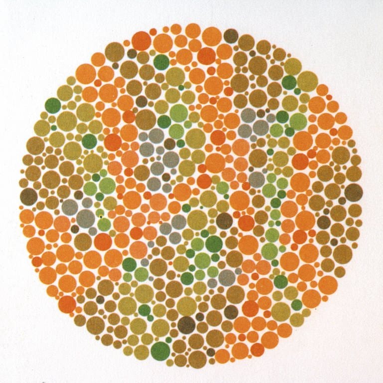 Ishihara-Farbtafel für Farbsehtests: Ob Menschen Dinge gleich wahrnehmen, weiß man nicht. Es ist sogar wahrscheinlich, dass Menschen Dinge tatsächlich unterschiedlich wahrnehmen, auch Farben.  (Foto: IMAGO, IMAGO / Kena Images)