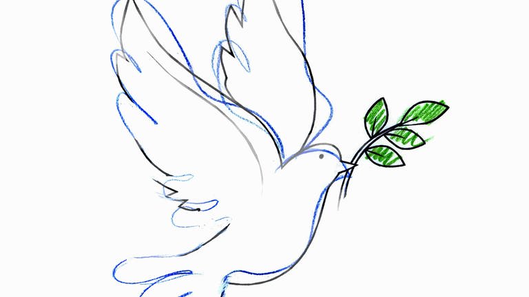 Symbol des Friedens: Taube mit Ölzweig im Schnabel (Zeichnung) (Foto: IMAGO, IMAGO / Ikon Images)