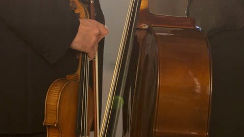 Musiker halten ihre Streichinstrumente: eine Geige und ein Cello. (Foto: IMAGO, PUBLICATIONxINxGERxSUIxHUNxONLY TomxMerton/Caiaximage/SCIENCExPHOTOxLIBRARY F030/8266)