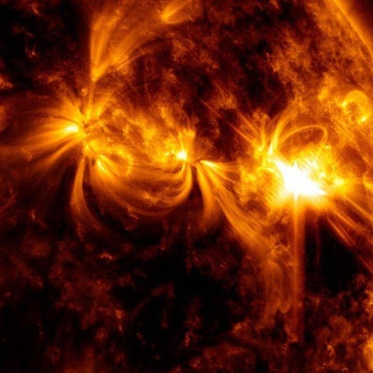 Nahaufnahme einer Sonneneruption, aufgenommen vom Solar Dynamics Observatory der NASA 
