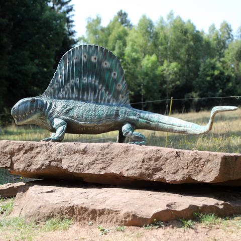 Segelrücken-Saurier-Statue im Erlebnispark: Auseinandergebrochene Kontinete oder Klimaschwankungen? Warum die Dinosaurier ausgestorben sind, bleibt für immer ein Rätsel (Foto: IMAGO, IMAGO / Karina Hessland)