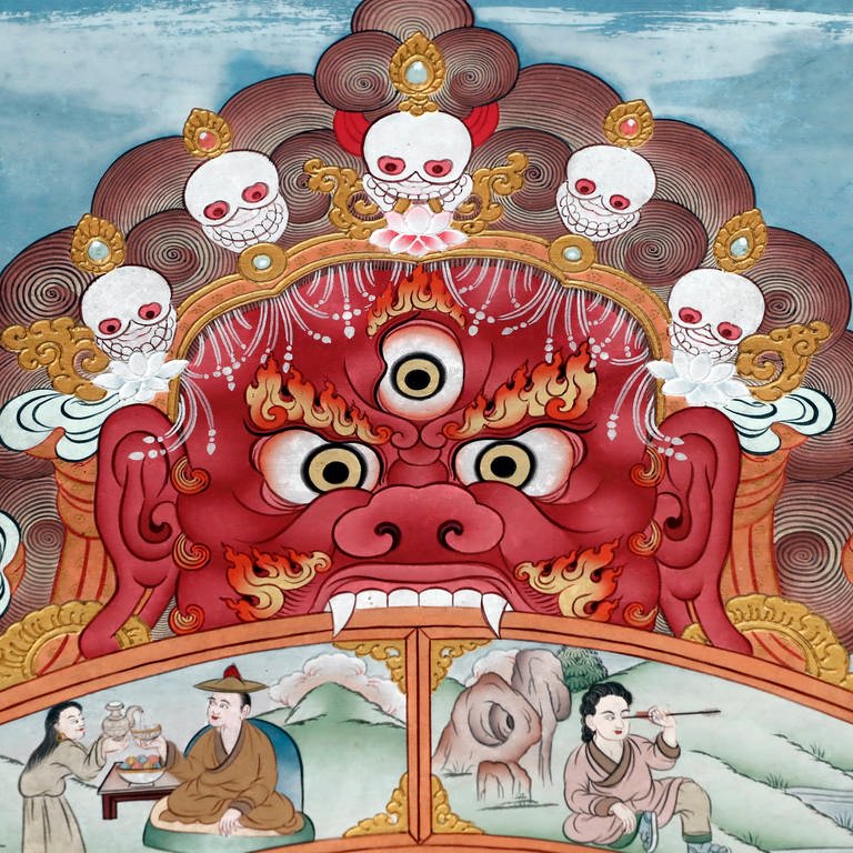 Das Rad des Lebens – Wandmalerei in einem buddhistischen Kloster