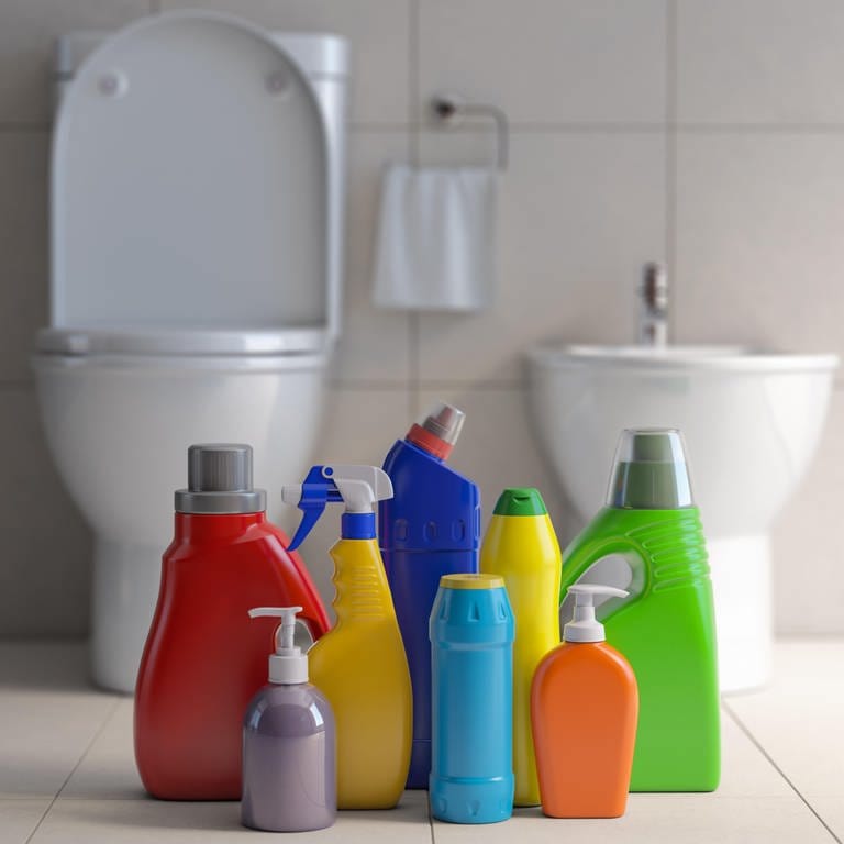 Putzzeug vor einer Toilette: Man würde es nie schaffen, in einem modernen Haushalt irgendetwas wirklich steril zu bekommen. Das hat auch keinen Sinn, der Mensch braucht Mikroben