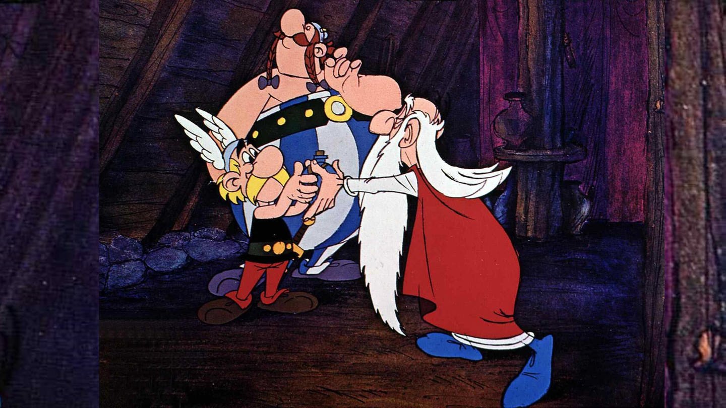 Caesar hat Asterix und Obelix 12 Aufgaben gestellt, die die beiden lösen sollen. Druide Miraculix gibt ihnen Zaubertrank mit. Natürlich sahen die echten Kelten nicht aus wie die Comic-Figuren. Insbesondere über das Aussehen der Druiden, die es tatsächlich gab, kann die Forschung bisher wenig sagen. (Foto: IMAGO, IMAGO / United Archives)