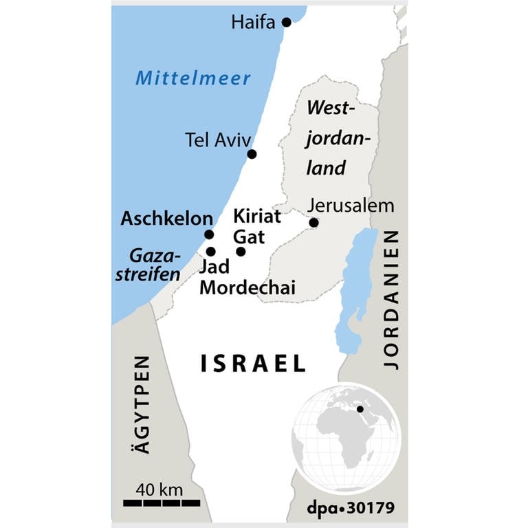 Karte von Israel mit Gazastreifen und Westjordanland