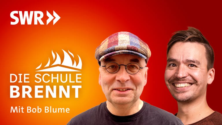 Armin Himmelrath und Bob Blume auf dem Podcast-Cover von "Die Schule brennt – der Bildungspodcast mit Bob Blume"