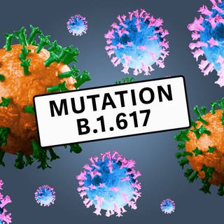 Symbolische Abbildung von Coronaviren unter dem Titel "Mutation B.1.617". (Foto: imago images, IMAGO / CHROMORANGE)