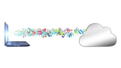 Symbolbild: Laptop überträgt Daten an online-Cloud. (Foto: IMAGO, IMAGO / agefotostock)