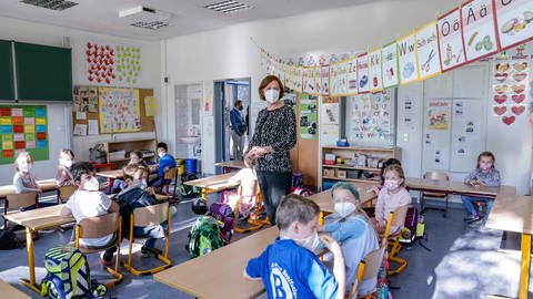 Klassenzimmer mit Kindern und Lehrerin (Foto: IMAGO, IMAGO / Political-Moments)