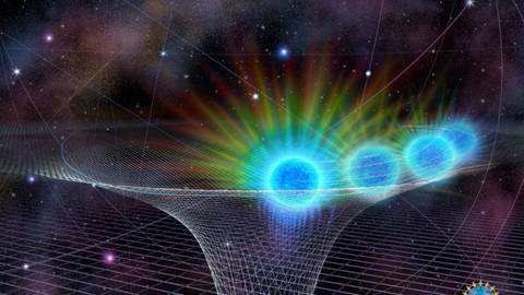 :Eine Grafik veranschaulicht den Weg eines Sterns am Rande des Ereignishorizonts eines schwarzen Loches.   (Foto: dpa Bildfunk, picture alliance/dpa/National Science Foundation/UCLA)