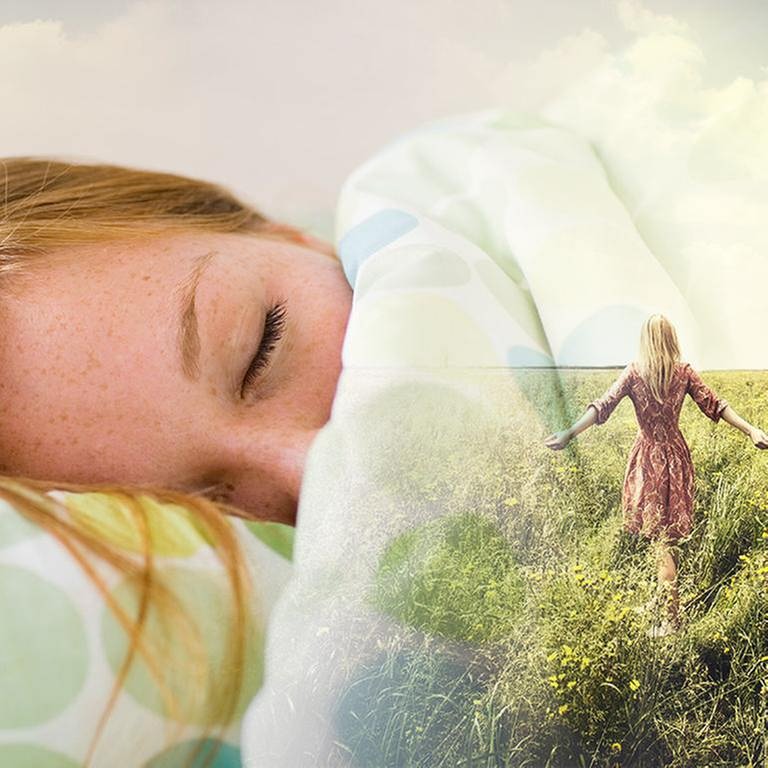 Eine junge Frau schläft und träumt. (Foto: Getty Images, Thinkstock - SWR Montage)