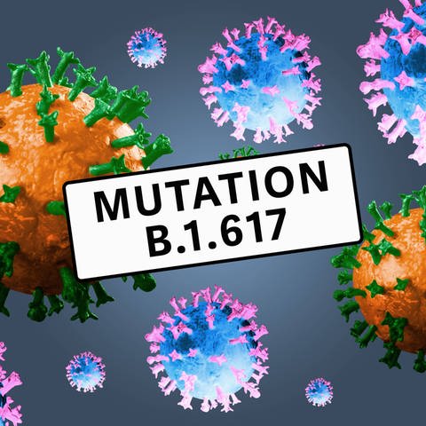 Symbolische Abbildung von Coronaviren unter dem Titel "Mutation B.1.617". (Foto: IMAGO, IMAGO / CHROMORANGE)