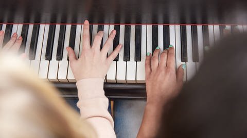 Zwei Menschen spielen an einer Klaviertastatur (Foto: IMAGO, imago/Westend61)