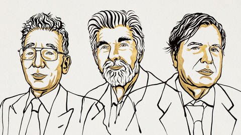 Die Physiknobelpreisträger: Syukuro Manabe, Klaus Hasselmann und Giorgio Parisi  (Foto: Pressestelle, Ill. Niklas Elmehed © Nobel Prize Outreach)