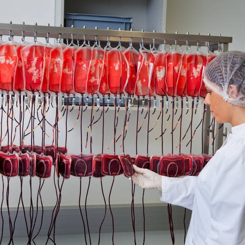 Eine Ärztin untersucht im Blutlabor die gespendeten Blutkonserven. (Foto: IMAGO, IMAGO / McPHOTO)