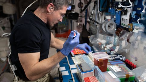 NASA-Astronaut Michael Hopkins experimentiert an Bord der Internationalen Raumstation ISS. (Foto: IMAGO, IMAGO / ZUMA Wire)