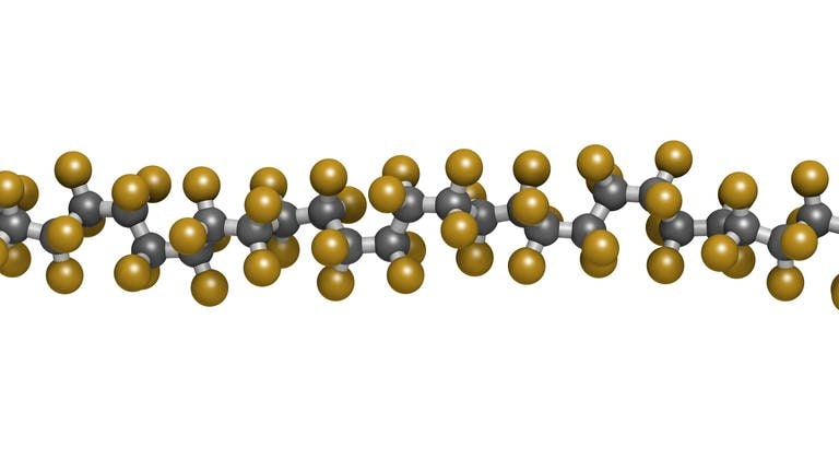 Illustration der chemikalischen Verbindung von Polytetrafluoroethylene (PTFE). (Foto: IMAGO, IMAGO / agefotostock)