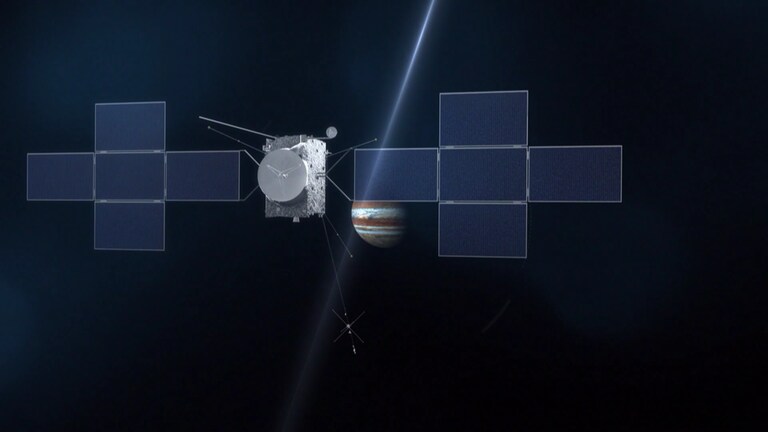 Animation der Weltraumsonde JUICE im Anflug zum Jupiter. (Foto: SWR, SWR aktuell BW)