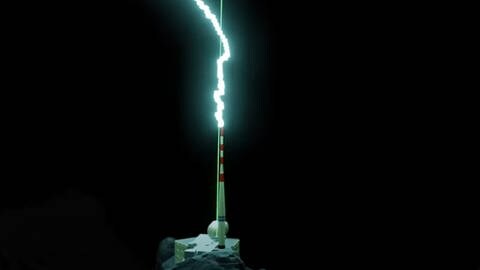 Forschenden ist es erstmals gelungen, Blitze mittels eines Laserstrahls umzuleiten. Hier zu sehen ist eine wissenschaftliche Rekonstruktion des Vorgangs. (Foto: Scientify – UNIGE)
