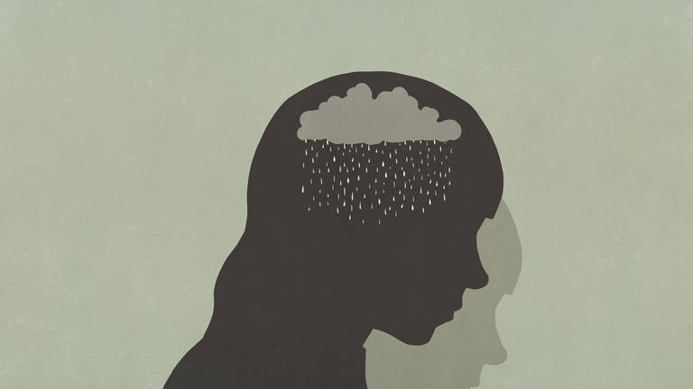 Illustration Regenwolke im Kopf, tags: Psychische Erkrankung, Diskriminierung (Foto: IMAGO, fStop Images)