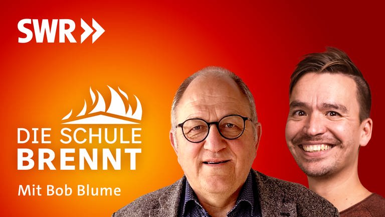 Stefan Ruppaner und Bob Blume auf dem Podcast-Cover von "Die Schule brennt – Mit Bob Blume"