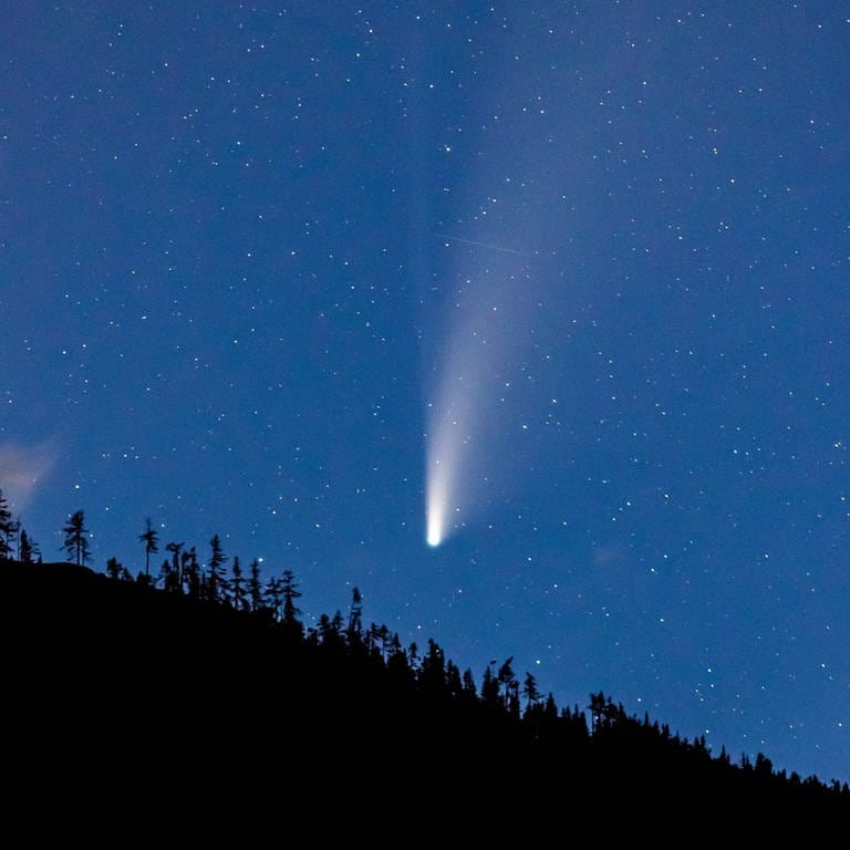 Der Komet Neowise lässt sich bei guten Bedingungen bis Ende Juli am Nachthimmel beobachten. (Foto: IMAGO, imago images/Eibner Europa)