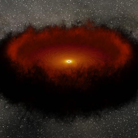 Diese NASA-Animation zeigt ein supermassereiches Schwarzes Loch, das durch sogenanntes "Echo-mapping" dargestellt gemacht wird. (Foto: Image credit: NASA/JPL-Caltech)