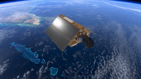 Der Satellit Sentinel-6 über den Malediven (Foto: Pressestelle, ESA)