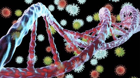 Illustration der Interaktion zwischen Viren und der DNA  (Foto: IMAGO, /Science Photo Library)