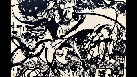 Nummer 8, 1951, "Black Flowing" von Jackson Pollock: Pollock nimmt die Leinwand von der Staffelei und lässt die entfesselte Farbe im Tanz direkt aus der Dose tropfen - Gefühl und Kalkül wird Gerhard Richter in seinem Werk miteinander verbinden (Foto: IMAGO, IMAGO / agefotostock)