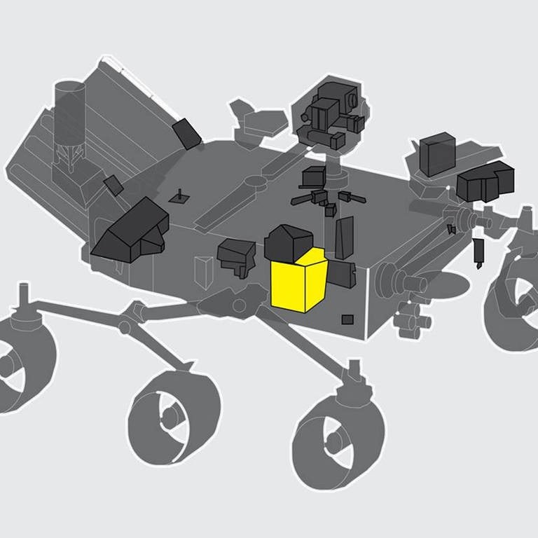 Moxie ist im Mars-Rover Perseverance integriert. Das Gerät muss gut isoliert sein, weil bei der Sauerstofferzeugung sehr hohe Temperaturen entstehen können. (Foto: Pressestelle, NASA)