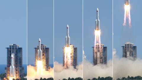 Start einer chinesischen "Langer Marsch 5B"- Rakete. (Foto: IMAGO, IMAGO / Xinhua)