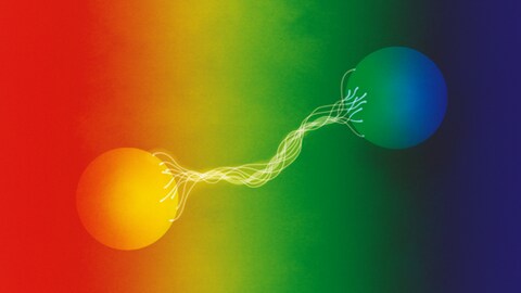 Die Eigenschaft der Quantenmechanik. Zwei Teilchen, die unabhängig von ihrer Entfernung in einem gemeinsamen Zustand existieren. (Foto: Pressestelle, © Johan Jarnestad/The Royal Swedish Academy of Sciences)