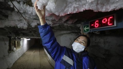 Das Foto zeigt eine Forscherin, die Permafrostboden untersucht. (Foto: IMAGO, ITAR-TASS)